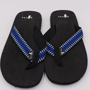 Sanuk Black and Blue Flip Flop Thong Slap Sandals 8